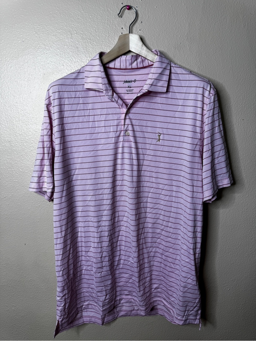 Johnnie-O Polo Shirt Men's XL Pink Striped Golf Performance